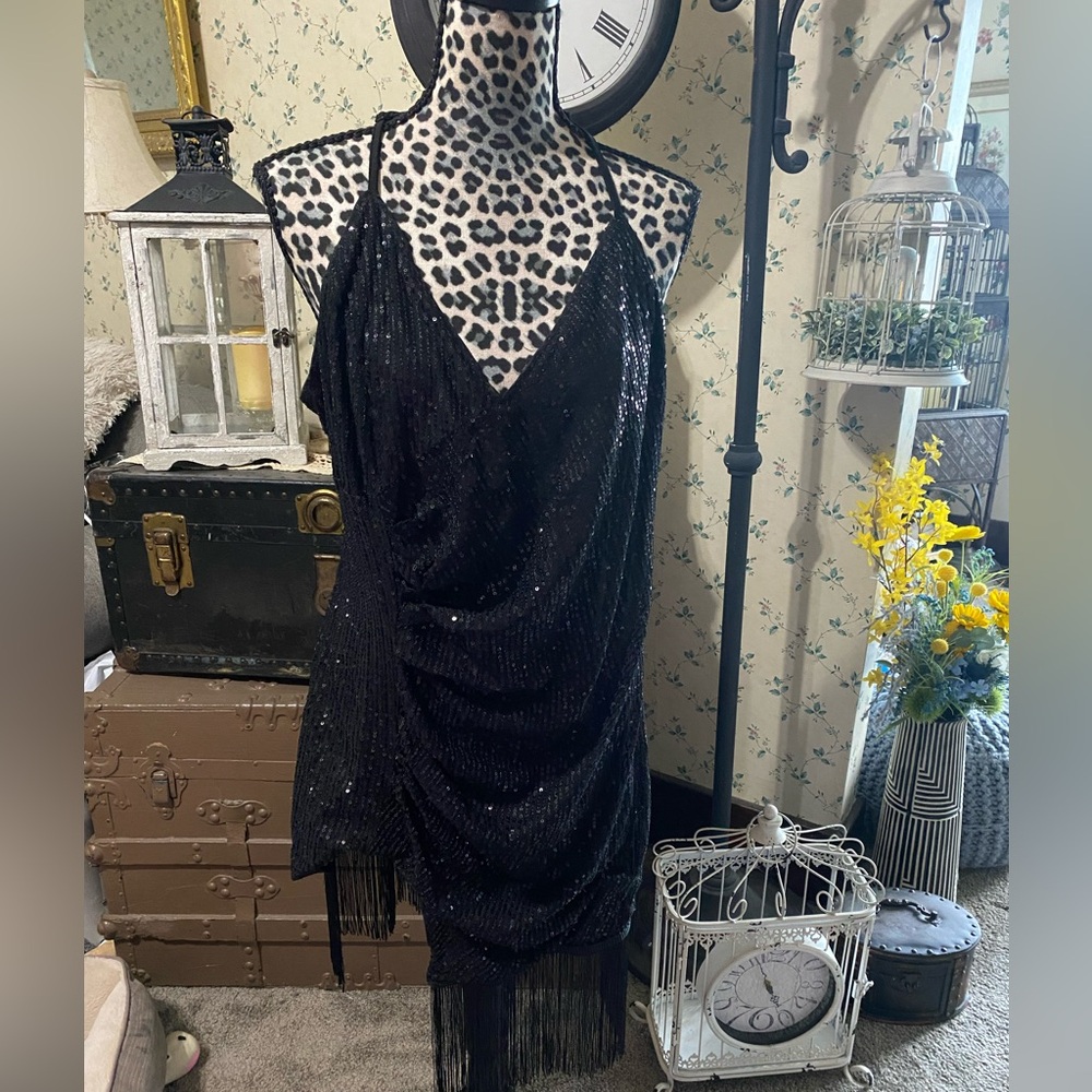 SHEIN Black Glitter Cocktail Dress